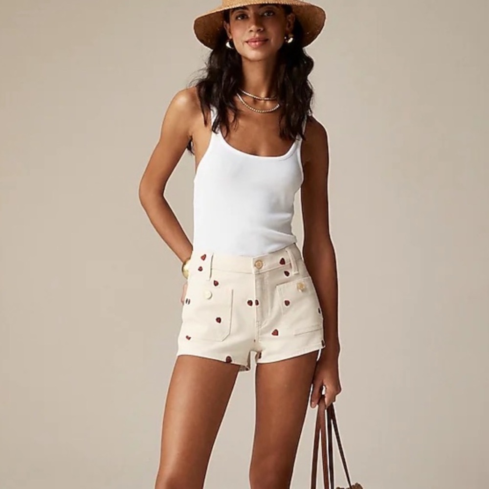 J Crew • NWOT Mini Denim Strawberry Embroidered Shorts